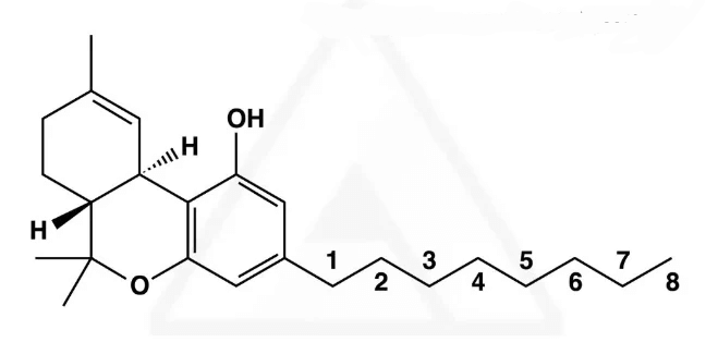 THC-JD is characterized by its side chain with 8 carbon atoms
